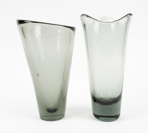 HOLMEGAARD two Danish art glass vases, one with flared rim, both engraved "Holmegaard', 25cm and 24.5cm high.