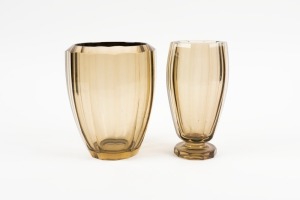 STROMBERG two early Swedish faceted art glass vases, circa 1930's, engraved signatures to bases, 20cm high.