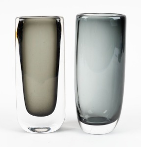 ORREFORS two Swedish smokey art glass vases, engraved "Orrefors", ​​​​​​​18cm and 18.5cm high.