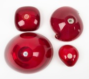 Four Murano ruby glass bowls, all bearing original foil labels, ​​​​​​​the largest 17cm wide. - 3