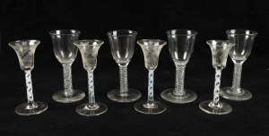 Eight assorted air twist stem glasses in the Georgian manner, 20th century, 12.5cm high and 11.5cm high