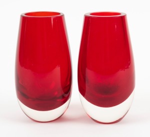 WHITEFRIARS pair of ruby art glass vases, 12cm high