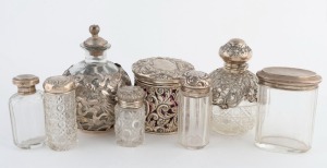 Eight assorted antique and vintage vanity jars and bottles with silver mounts, 19th and 20th century, ​​​​​​​the largest 14cm high