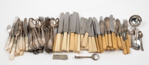 Assorted antique and vintage silver plated cutlery, some with mother of pearl or bone handles, 19th and 20th century, (qty)