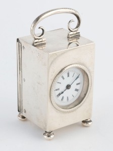 A sterling silver cased miniature carriage clock with platform escapement, ​​​​​​​9.5cm high