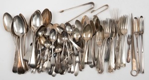 Assorted antique and vintage sterling silver cutlery including many Georgian pieces, 18th, 19th and 20th century, (qty), 2970 grams total