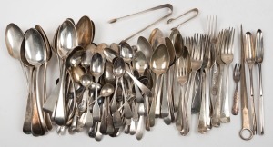 Assorted antique and vintage sterling silver cutlery including many Georgian pieces, 18th, 19th and 20th century, (qty), ​​​​​​​2970 grams total