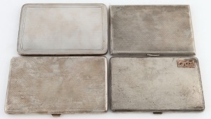 Four large size Art Deco sterling silver cigarette cases, one with rose gold monogram, circa 1930, the largest 13.5cm wide, 815 grams total