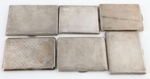 Six assorted Art Deco sterling silver cigarette cases with engine turned decoration, circa 1930, the largest 12.5cm wide, 888 grams total