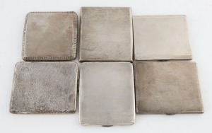 Six assorted Art Deco sterling silver cigarette cases with engine turned decoration including two curved examples circa 1930, the largest 10cm wide, 820 grams total