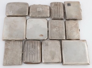 Twelve assorted sterling silver cigarette cases, early 20th century, the largest 10cm wide, 922 grams total