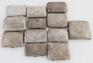 Twelve assorted sterling silver cigarette cases, early 20th century, the largest 9cm wide, 880 grams total