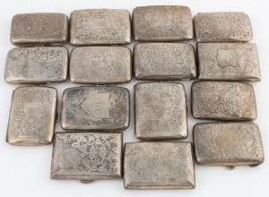 Fifteen assorted sterling silver cigarette cases with engraved foliate decoration early 20th century, the largest 9cm wide, 784 grams total