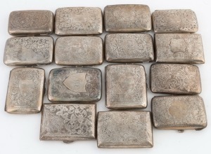 Fifteen assorted sterling silver cigarette cases with engraved foliate decoration early 20th century, ​​​​​​​the largest 9cm wide, 784 grams total