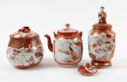 KUTANI ware antique Japanese porcelain teapots, vases and lidded jars, Meiji period 19th/20th century, (6 items), the largest 23.5cm high - 3