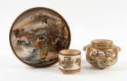 SATSUMA bowl and two fine pots (missing lids), Meiji period, 19th/20th century, (3 items), ​​​​​​​the bowl 9cm high, 22cm diameter