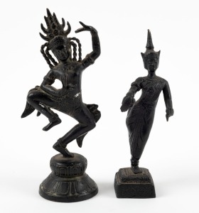 Two Burmese cast bronze statuettes with later black painted finish, 19th/20th century, 14cm and 13cm high