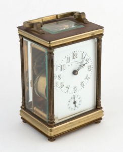 An antique French carriage clock with bell alarm, original platform escapement and Arabic numerals, 19th/20th century, ​​​​​​​14cm high overall