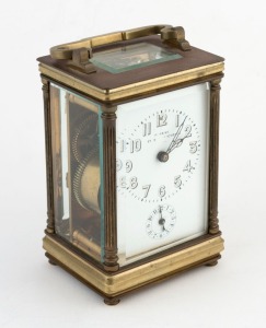 An antique French carriage clock with bell alarm, original platform escapement and Arabic numerals, 19th/20th century, 14cm high overall