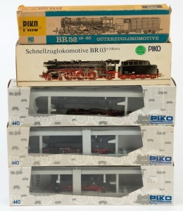 PIKO: A collection of HO scale steam locomotives, all in maker's boxes: BR95 [50034], [50037], BR82 [50040], BR52 & BR03. (5 locos.)