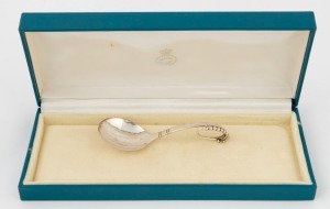 GEORG JENSEN Danish sterling silver condiment spoon housed in a Georg Jensen box, oval factory mark, 9.5cm long, 20 grams