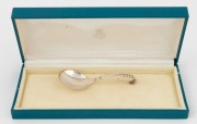 GEORG JENSEN Danish sterling silver condiment spoon housed in a Georg Jensen box, oval factory mark, 9.5cm long, 20 grams
