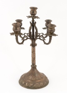 A Continental 800 silver five branch candelabra, early 20th century, 33cm high, weighted stem.