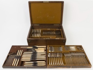 English sterling silver cutlery in a fitted oak canteen, (120 pieces), 3,760 grams silver weight (not including pieces with handles)