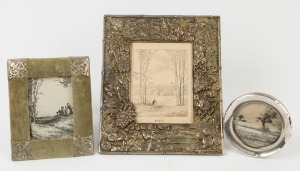 Three assorted picture frames, sterling silver, silver plate and Japanese white metal, the largest 33cm high