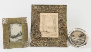 Three assorted picture frames, sterling silver, silver plate and Japanese white metal, ​​​​​​​the largest 33cm high