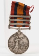 The QUEEN'S SOUTH AFRICA MEDAL with clasps for CAPE COLONY, ORANGE FREE STATE, and TRANSVAAL; named to 4358 L. CORPL. G. MURRAY. 14th HUSSARS.The 14th (King's) Hussars took part in all the battles leading up to the Relief of Ladysmith (Sept.1900). They we - 2