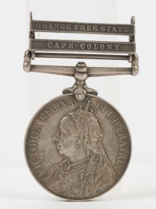 The QUEEN'S SOUTH AFRICA MEDAL with clasps for CAPE COLONY and ORANGE FREE STATE; named to 6015 PTE. A. LAWLOR. LEINSTER REG'T.