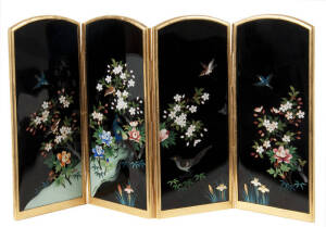 A Japanese cloisonn&eacute; miniature screen, four fold, 18.5cm high, 33cm wide