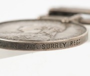 The QUEEN'S SOUTH AFRICA MEDAL with clasps for CAPE COLONY, ORANGE FREE STATE and TRANSVAAL; named to 5839 PTE. E.H. SYMONS, RL. WT. SURREY REGT.  - 5