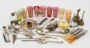 Assorted silver plated cutlery, sterling silver topped vanity jar and assorted antique glass ware, 19th/20th century, (qty)