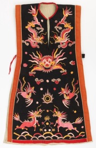 An antique East Asian embroidered silk robe, 19th/20th century, 90cm high