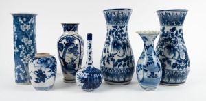 Seven assorted antique and vintage blue and white porcelain vases, 19th and 20th century, the largest 26.5cm high