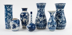 Seven assorted antique and vintage blue and white porcelain vases, 19th and 20th century, ​​​​​​​the largest 26.5cm high