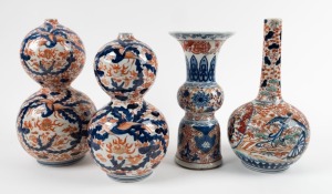 Four assorted antique Chinese Imari porcelain vases including two double gourd shaped examples, Qing Dynasty, 19th century, the largest 28cm high