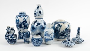 Ten assorted antique and vintage Chinese and Japanese blue and white porcelain vases, ​​​​​​​the largest 21cm high