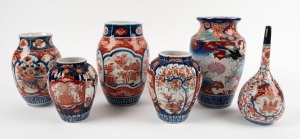 Six assorted antique Chinese and Japanese Imari porcelain vases, 19th century, the largest 22.5cm high