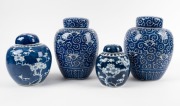 Four assorted lidded blue and white porcelain ginger jars, 20th century,&nbsp;