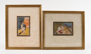 A pair of antique Indian erotic paintings, 19th/20th century, the larger 11.7.5cm, 25 x 21cm overall