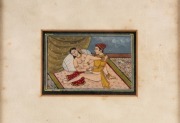 A pair of antique Indian erotic paintings, 19th/20th century, the larger 11.7.5cm, 25 x 21cm overall - 2