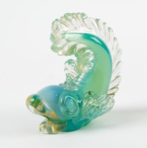 FLAVIO POLI early blue Murano glass fish statue with gold inclusions, 8.5cm high