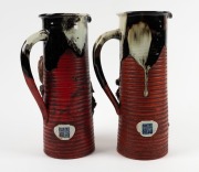SUMIDA GAWA pair of Japanese pottery jugs adorned with monkeys and figures, 32cm high - 2