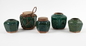 Five assorted Chinese green glazed ginger jars, 20th century, the largest 14cm high