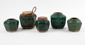 Five assorted Chinese green glazed ginger jars, 20th century, ​​​​​​​the largest 14cm high