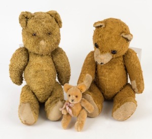 Three vintage and antique straw filled teddy bears, unknown makers, the largest 41cm high