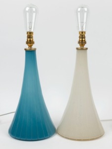 A pair of Scandinavian vintage glass lamp bases in blue and white glass, ​​​​​​​38cm high